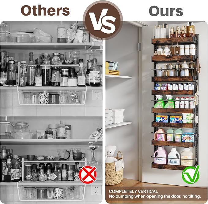 8 Tier Over The Door Pantry Organizer, 2 IN 1 Wall Mount or Metal Hanging Spice Rack for Pantry Organizers and Storage, Seasoning Shelves，Adjustable Basket with Hooks for Kitchen Cabinet and Closet - Image 3