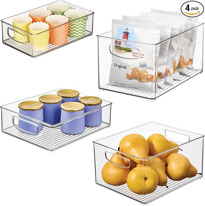 iDesign Stackable Pantry Bins with Handles, 4 Different Sizes, 4 Pack, Clear, Made in USA by iDesign
