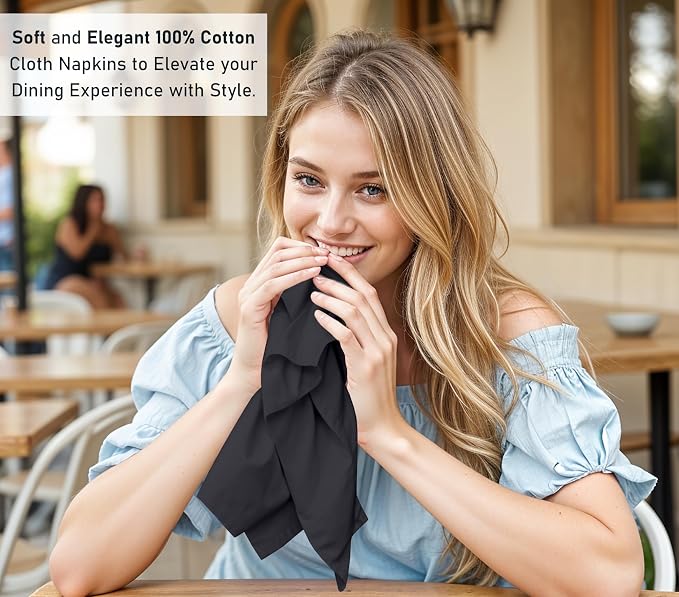Ruvanti Cloth Napkins Set of 12, 18x18 Inches, 100% Cotton, Washable, Soft & Absorbent, Perfect for Wedding, Christmas, ‎Thanksgiving Dinners - Black Beauty - Image 6