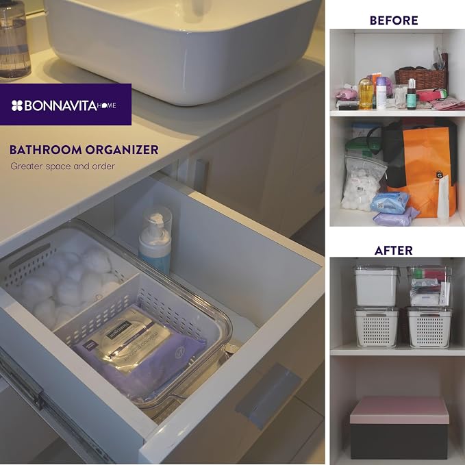 Clear Stackable Storage Containers with Lids BPA-Free Organizer Bins for Refrigerator Pantry Fridge Drawer with Colander and Dividers for Kitchen Food Preservation and Home Organization BPA Free - Image 8