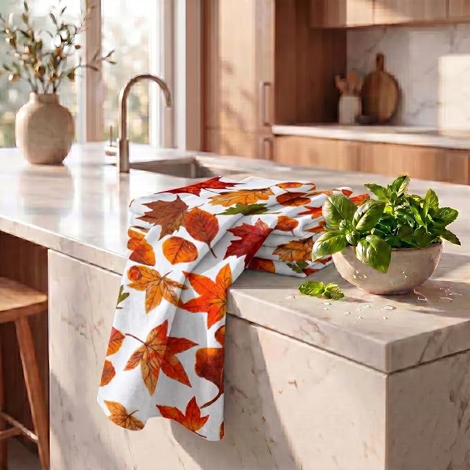 Urban Villa Kitchen Towels Cotton Dish Towels 20”x30”(Set of 6)Harvest Leaf - Image 6