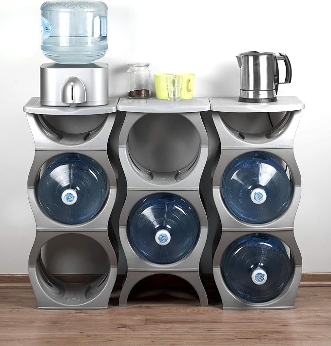 Stackable Water Bottle Storage Rack Best Water Jugs 5 Gallon Organizer. Jug Holder for Kitchen, Cabinet and Office Organizing. Reinforced Polypropylene (Black, 3 Plus Shelf) - Image 6