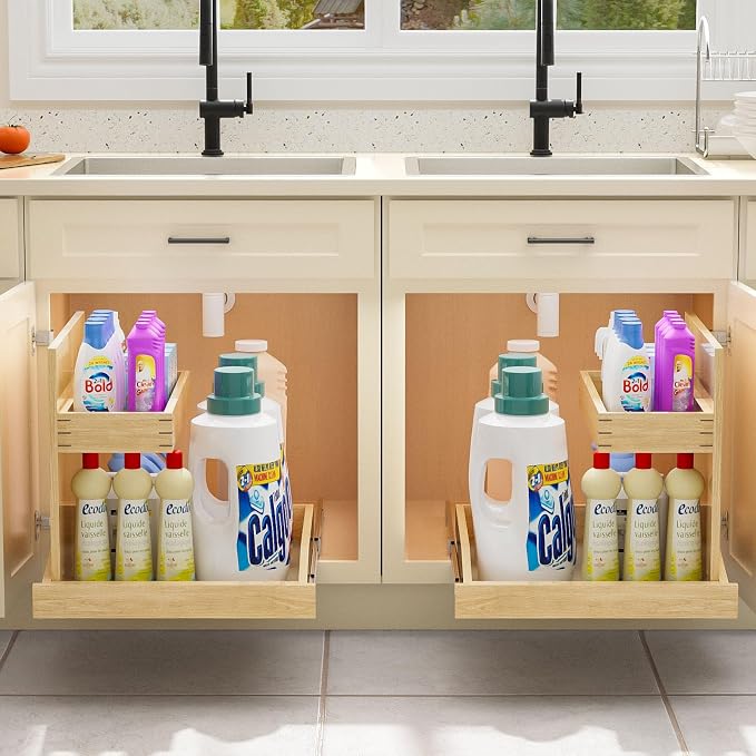 LOVMOR Soft Close Under Sink Organizer 22½” W x 21” D, Pull Out Cabinet Organizer with U Bracket, 2 Tier Slide Out Shelf for Kitchen Bathroom Sink(Left) - Image 6