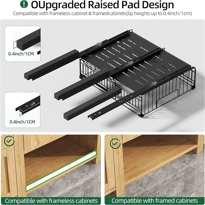 2 Pack Expandable Pull Out Cabinet Organizer, 16.5" Deep | Pull Out Drawers for Cabinets with width from 13" to 20", Cabinet Drawers Slide Out with Upgrade 3 Slide Rails, Hold 65 lbs - Image 3