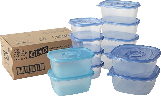 Glad GladWare Food Storage Containers Family Variety Pack, BPA-Free Plastic Containers and Lids with Lock Tight Seal for Leftovers, Lunches, Meal Prep, Freezer Storage, 24-Piece Set | BPA-free plastic containers and lids, lock-tight seal, for leftovers... - Image 6