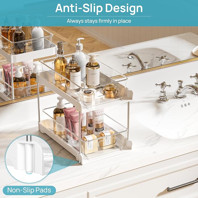 Vtopmart 2 Pack Pull Out Bathroom Under Sink Organizer (S-Standard, White) | Slide-out drawers, Multi-purpose storage, Clear visibility, Easy Set-up - Image 3