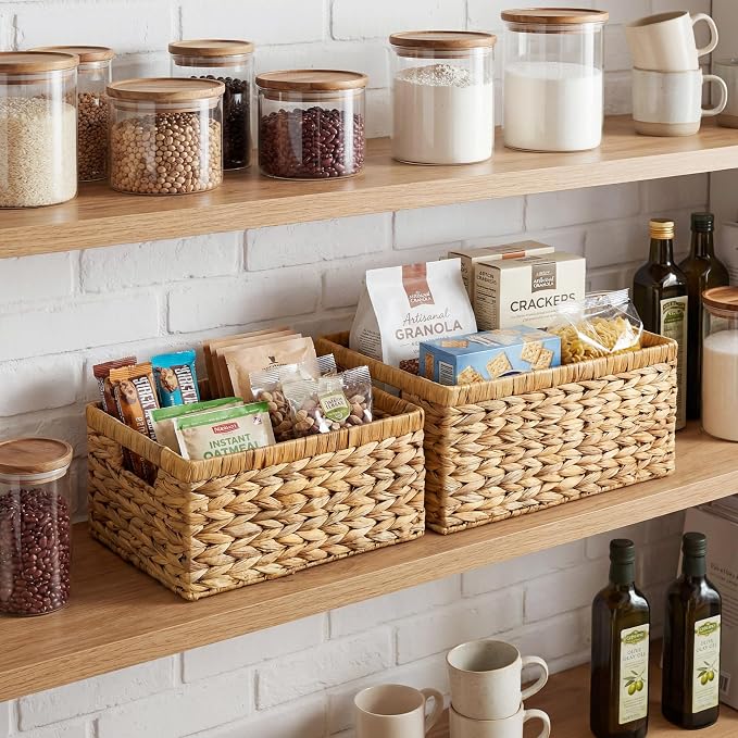 StorageWorks Wicker Storage Baskets for Shelves, Hyacinth Baskets, 2-Pack | Wicker Baskets for Organizing, Decorative Organizers with Handles, Wicker Baskets for Storage, Woven Baskets for Storage - Image 2