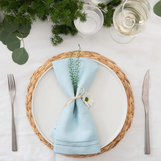 Linen Napkins 20 x 20 inch - 100% Pure Linen Light Blue Hemstitch Dinner Napkins Set of 4 - Double Hemstitch Cloth Napkin Washable Perfect for Easter, Spring and Summer Decor - Image 5