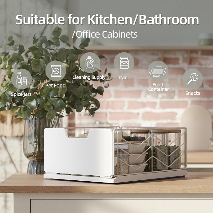 2 Pack Pull Out Cabinet Organizer, Slide Out Drawers for Kitchen Cabinets, Pull Out Drawers Fixed with Adhesive Nano Film, Kitchen Cabinet Organizer, Pantry Organizers,11.8" W X 15.7" D X 6.9" H - Image 4