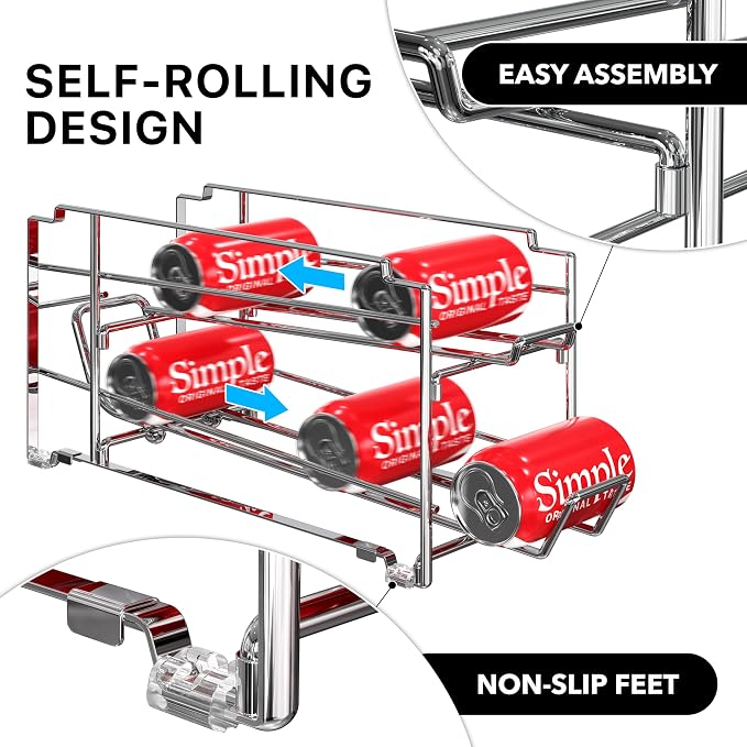 Simple Houseware 4-Pack Soda Can Stackable Rack Dispenser Organizer, Chrome | for Pantry/Refrigerator - Image 4