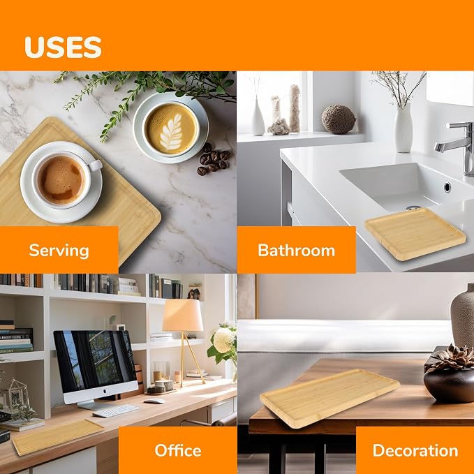 BambooMN Rectangular Nested Bamboo Serving Trays - 3 Size Vertical Grain Carbonized Brown Set - Image 6