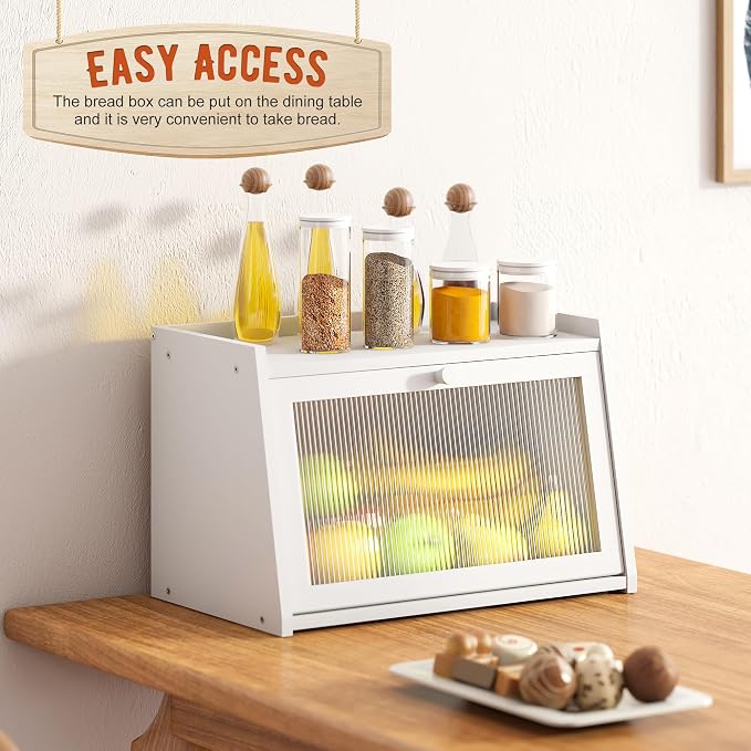 GHWIE Large Bread Box, Easy Access & Cleaning - Bamboo Bread Box for Kitchen Countertop with Acrylic Door (White, Medium) - Image 4