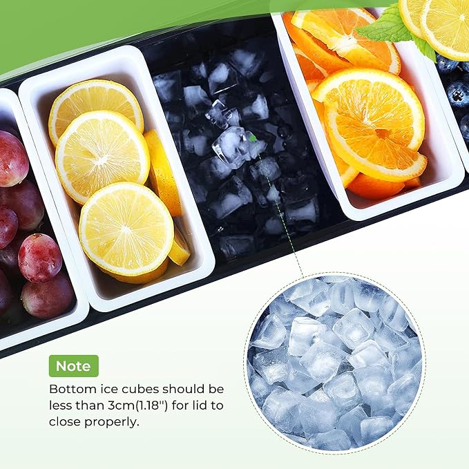 Ice Cooled Condiment Caddy Set of 2 with Lid, 6 Compartments | Under-tray ice space for chilling, removable trays for quick refill, finger-grip handles, for bars buffets - Image 3