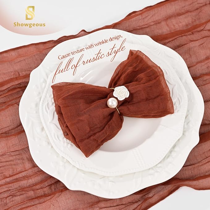 50 Pack Terracotta Cheesecloth Napkins 20"x20" Boho Washable Cloth Napkins Set of 50 Wrinkled Cheese Cloth Napkins Gauze Dinner Table Napkin for Wedding Party Baby Shower Birthday Decor - Image 5