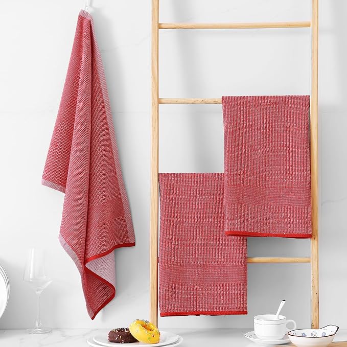 Homaxy 380 GSM Cotton Premium Kitchen Towels 8 Pack, 18"x 28", Red | Flat and Terry Dish Towels, Highly Absorbent Tea Towel Set with Hanging Loop, Soft Utility Kitchen Hand Towels - Image 3