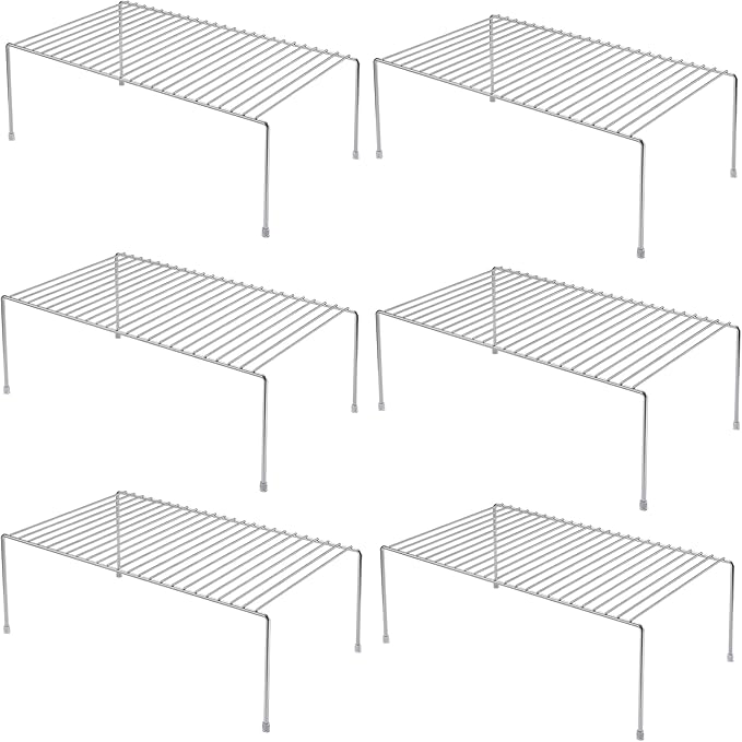 Set of 6 Kitchen Cabinet Shelf Organizer, Medium (13 x 9.4 Inch) Bathroom Cabinet Organization Wire Shelf Rack, Rustproof Storage Space Saver Shelves for Countertops Pantries Utensils -Chrome by iPEGTOP