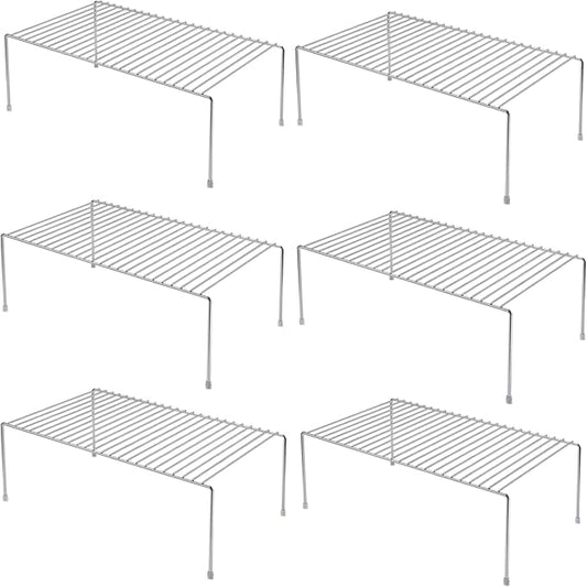 Set of 6 Kitchen Cabinet Shelf Organizer, Medium (13 x 9.4 Inch) Bathroom Cabinet Organization Wire Shelf Rack, Rustproof Storage Space Saver Shelves for Countertops Pantries Utensils -Chrome by iPEGTOP