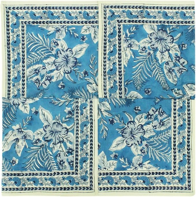 18x18 Inches Cotton Napkins Set of 4, White Blue, Washable Hand Block Printed Reusable Cloth Napkins for Dinning, Party, Wedding, Home Decor Fall - Image 8