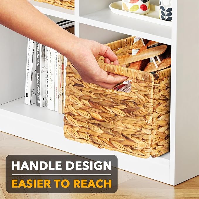 SpaceAid 4 Pack Wicker Basket, Storage Baskets for Organizing, Woven Rattan Basket with Handles for Shelves, Water Hyacinth Large Cube Organizer Storage Bin, 13x8.2x7 inch, Natural - Image 6