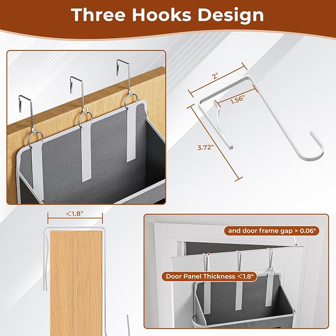 3 Pack 5 Tier Over The Door Organizer - Large Capacity Behind Door Hanging Shelves with 10 Mesh Pockets and Clear Windows, Closet Organizers and Storage for Bathroom, Bedroom, Nursery, Grey - Image 4