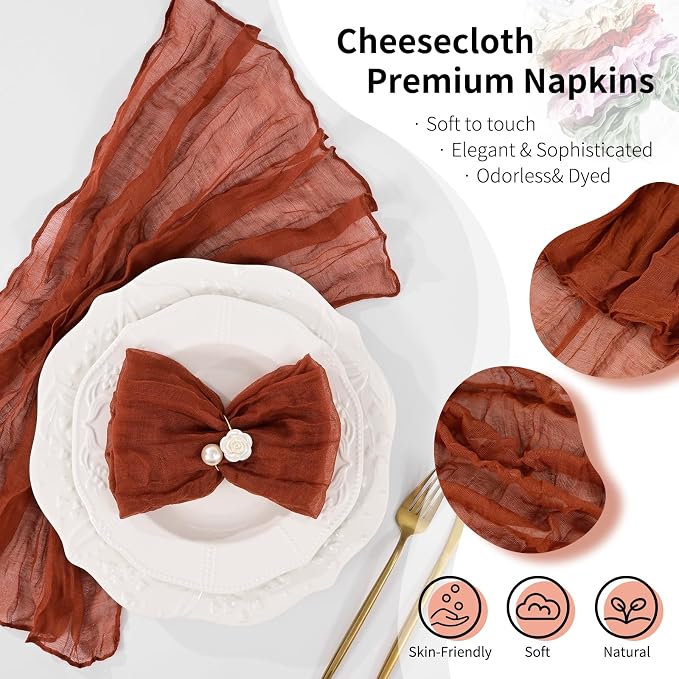 10 Pack Terracotta Cheesecloth Napkins 20"x20" Boho Washable Cloth Napkins Set of 10 Wrinkled Cheese Cloth Napkins Gauze Dinner Table Napkin for Wedding Party Baby Shower Birthday Decor - Image 3