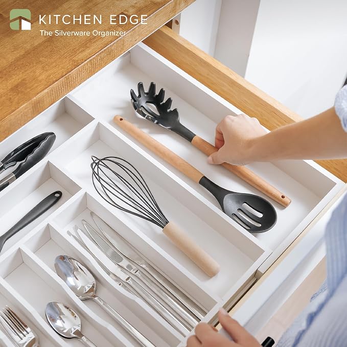 Silverware & Utensil Drawer Organizer, 16-28 in, White Bamboo | Cutlery, flatware, food-safe contract grade, kitchen drawer fit - Image 2