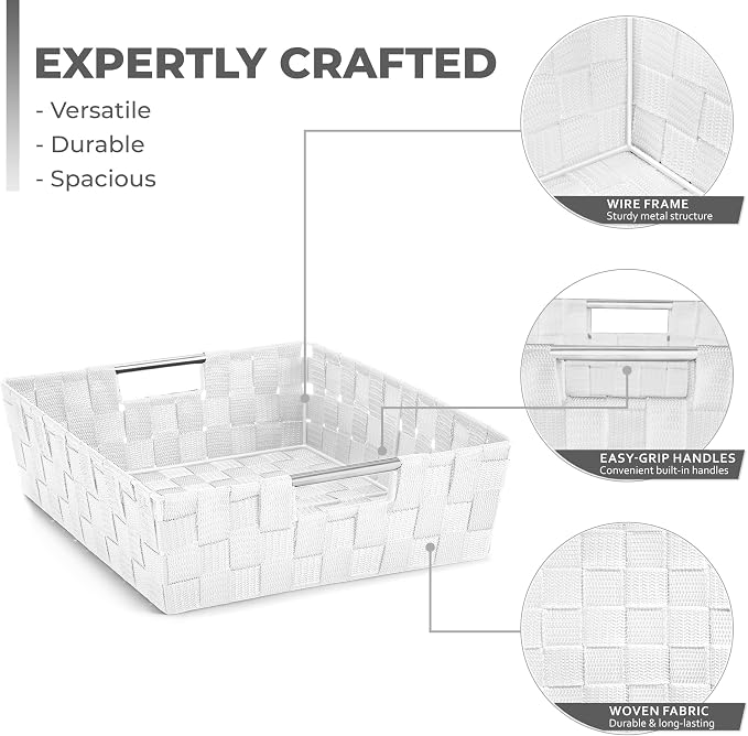 Sorbus Set of 9 Woven Storage Baskets – Mesh Hand-Woven Baskets for Organizing, Fabric Storage Bins for Linen Closet Organizer, Storage Baskets for Shelves, Home Organization and Decor (White) - Image 2