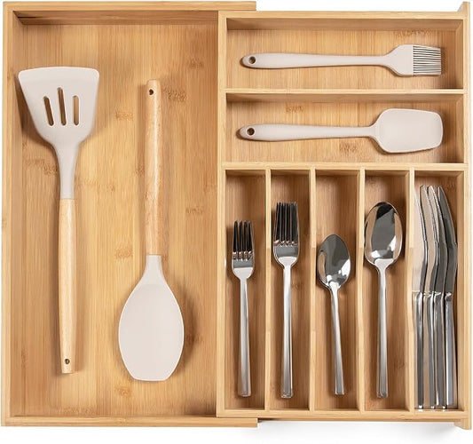 Silverware & Utensil Drawer Organizer, 10.5-19 in, Bamboo | Cutlery, flatware, food-safe contract grade, kitchen drawer fit by KitchenEdge