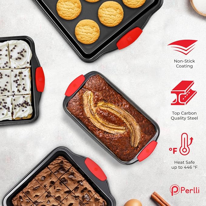 Non-Stick 17-Piece Baking Pan Set, BPA-Free Carbon Steel Bakeware Set with Silicone Handles, Stackable Kitchen Oven Set, Cookie Sheet, Baking Tray, Baking Sheet Set, Utensils, Oven Safe (446°F) - Image 3