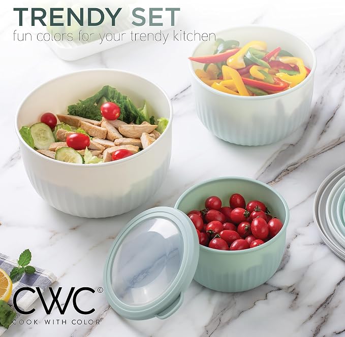 COOK WITH COLOR Prep Bowls with Lids- Wide and Deep Nesting Plastic Small Mixing Bowl Set with Lids, 12 Piece Set - Deep Bowls, Green - Image 4