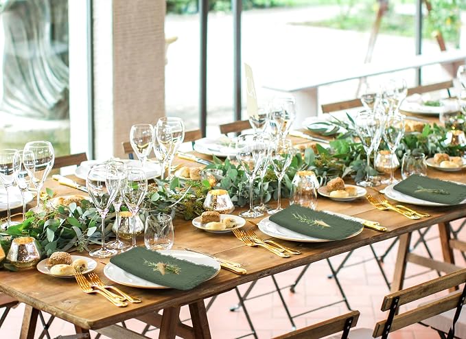 60 Pack Olive Green Napkins Cotton Linen Cloth Napkins 16 x 16 Inch Green Napkins Cloth Handmade with Fringe Soft Rustic Washable Dinner Napkins Cloth for Wedding Party Dinner Table - Image 5