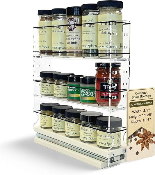Adjustable Spice Rack Drawer - Pull Out Cabinet Organizer - Kitchen and Pantry Organizers and Storage - Spice Caddy - 1 Drawer, 2 Upper Tier (2.3" W x 11.25" H x 10.6" D, Cream) by VerticalSpice