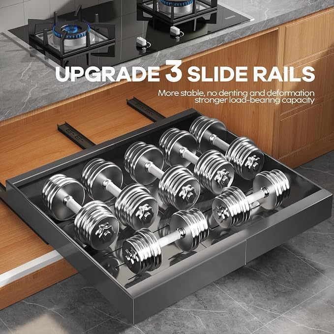 Seinloes 2 Pack Expandable (15.1"-26.3") Pull Out Cabinet Organizer 21" Deep With Raising Pad for Framed Cabinets,Upgrade 3 Slide Rails Slide Out Drawers,No Drill Roll Out Shelves Adhesive,Black - Image 5