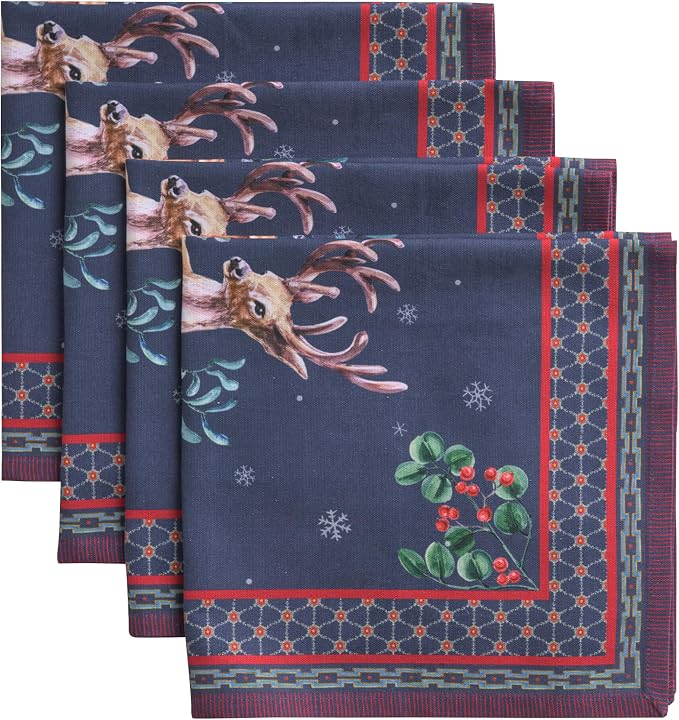 Maison d' Hermine Cloth Napkins Set of 4 Reusable 100% Cotton (20" x 20") | Everyday Square Napkins Cloth Washable Dinner Wedding Restaurant Hotel Kitchen Thanksgiving Christmas - Christmas Joy by MaisondHermine