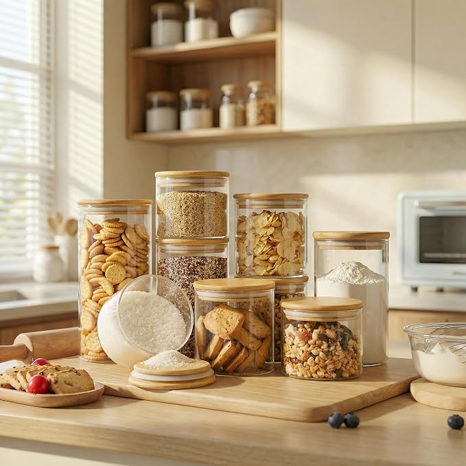 21 oz Glass Jars with Bamboo Lids, Airtight Food Storage Containers, 4 Pack | Round Small Pantry Jars for Spices, Nuts & Seeds , 3mm Borosilicate Glass Canisters Keep Food Fresh, Easy to Fill & Clean - Image 2
