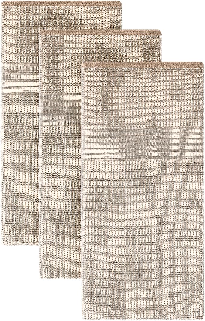 Homaxy 380 GSM Cotton Premium Kitchen Towels 3 Pack, 18"x 28", Khaki | Flat and Terry Dish Towels, Highly Absorbent Tea Towel Set with Hanging Loop, Soft Utility Kitchen Hand Towels by Homaxy