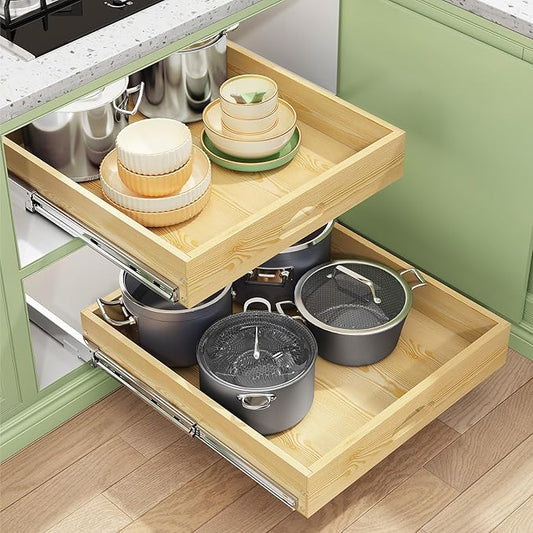Pull Out Cabinet Organizer, Soft Close Wooden Slide Out Drawers for Pots and Pans, Full-extension Roll Out Shelves for Kitchen Cabinets, Pantry Organization, Bottom & Side Mount(15"W X 21"D x 3.4''H) by Kitstorack