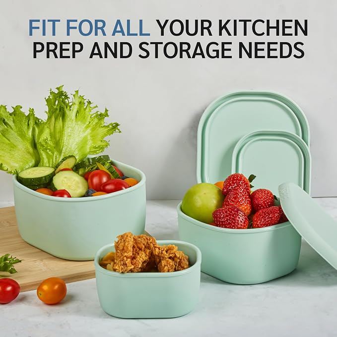 ISSEVE 12Pcs/Set Nesting Silicone Food Storage Containers with Lids | BPA-free, Reusable, Meal Prep Containers, Small Freezer Portions, Dishwasher Cleaning, Nested Cabinet Storage, 5 Sizes, Green - Image 5
