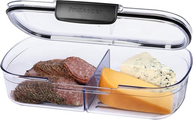 Progressive Prokeeper + Deli Storage Set: Air-Tight Silicone Sealed Containers w Grooved Bottom, Dry Erase Lid, BPA-Free, Stackable, Keeps Meats & Cheeses Fresh Longer, PKS-710C Split Deli 1.6L - Image 2