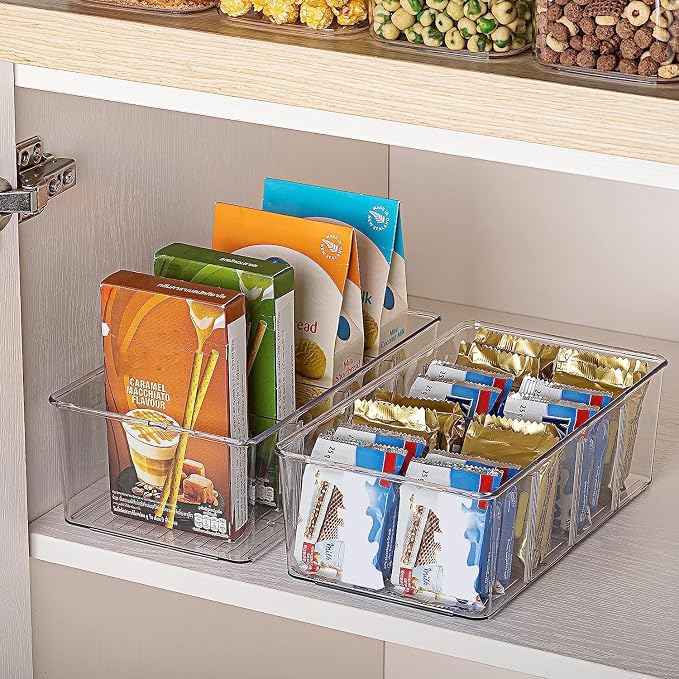 Vtopmart 2 Pack Food Storage Organizer Bins, Clear Plastic Bins for Pantry, Kitchen, Fridge, Cabinet Organization and Storage, 4 Compartment Holder Packets, Snacks, Pouches, Spice Packets | For Pantry, Kitchen, Fridge and Cabinet Organization, Organize... - Image 7