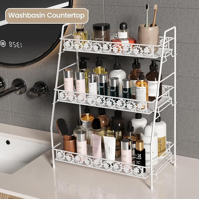 3 Tier Shelf Storage Rack Organizer for Countertop Spice Racks | Organiztion for Bathroom Countertop Shelf for Spice Racks Snacks Full Metal - Image 6