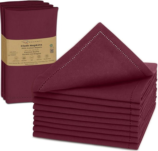 Ruvanti Cloth Napkins Set of 12, 100% Cotton High GSM 18x18 Inches, Hem Stitched Corners, Soft, Washable, Highly Durable & Absorbent, Perfect for Parties, Christmas, Thanksgiving Dinners – Burgundy by Ruvanti