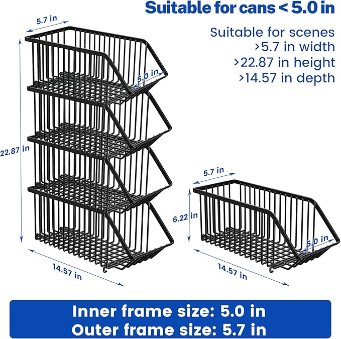 Stackable Soda Can Organizer Rack, Stacking Can Dispensers Refrigerator Organizer Bins Pop Soda Dispenser Canned For Fridge, Freezer, Kitchen, Cabinets (Black, 6) - Image 2