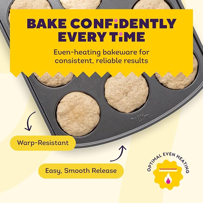 Wilton Gold Non-Stick Muffin Top Pan, Stainless Steel, 11 x 16 in. | Non-Stick Steel with Scratch-Resistant Coating, Resists Warping, Extended Handles, Dishwasher Safe, Perfect for Muffin Tops - Image 2
