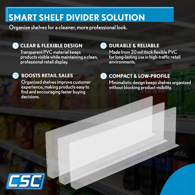 Shelf Dividers, 50 Pack, 3" x 17-9/16", Retail Shelf Organization, Product Separators, Clip Strip - Image 4