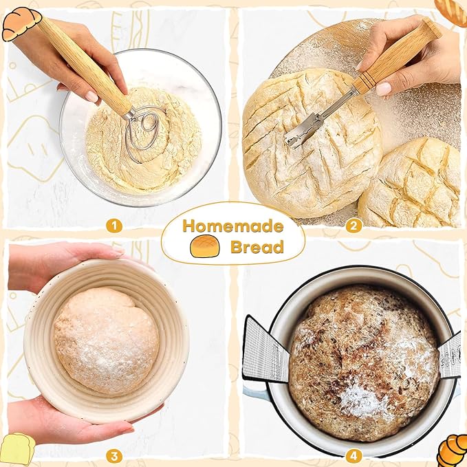 Sourdough Starter Kit, Sourdough Kit Include Banneton Proofing Basket, Sourdough Starter Jar, Bread Lame, Dough Scraper, Dough Whisk Scraper and Silicone Bread Sling - Image 5