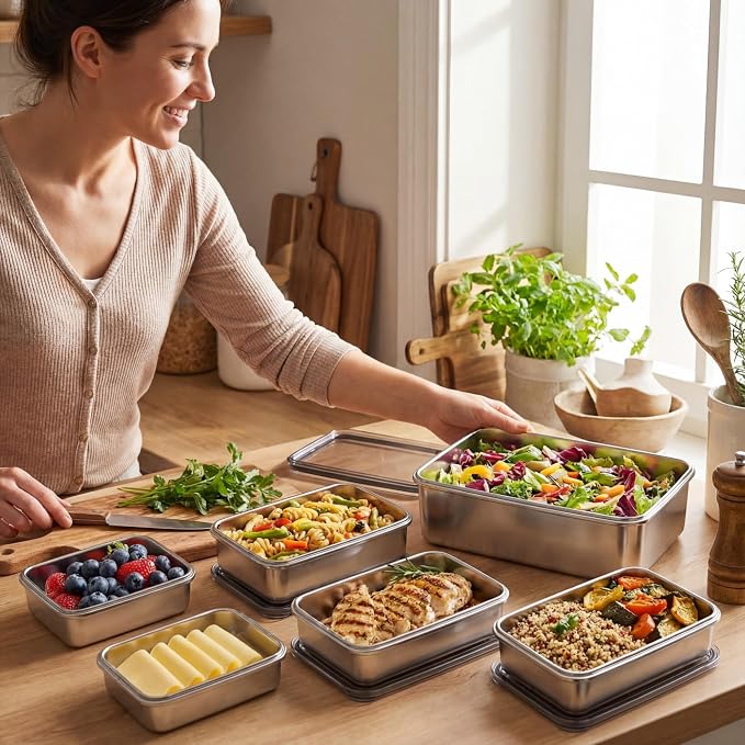 Hushee 6 Pack Bacon Cheese Container for Refrigerator, 304 Stainless Steel Airtight Deli Meat Container, Dishwasher Safe Fridge Storage Fruit Lunch Storage with Lids for Fridge, 4 Sizes - Image 7