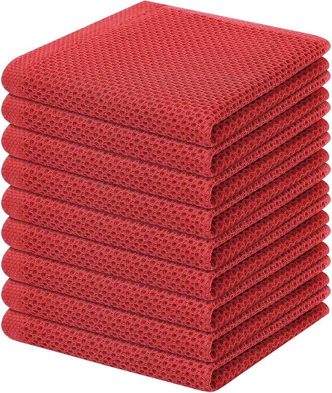 Homaxy 100% Cotton Waffle Weave Kitchen Dish Cloths, 9-Pack, Brick Red | Ultra Soft Absorbent Dish Towels, Quick Drying Dish Rags with Hanging Loop, 12 x 12 Inches by Homaxy