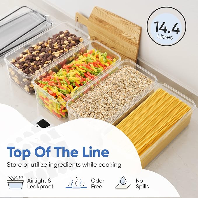 Chef's Path Airtight Food Storage Containers with Lids (Set of 4/3.6 Liters Each), Plastic Spaghetti Container for Pasta & Dry Food Storage, BPA Free Pantry Organizer Set with Kitchen Accessories - Image 3