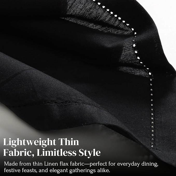 Ramanta Home Black Cloth Dinner Napkin Set of 4-18x18 Inch | Cotton Linen Flax Hemstitched Napkins Washable for Everyday Use - Image 4